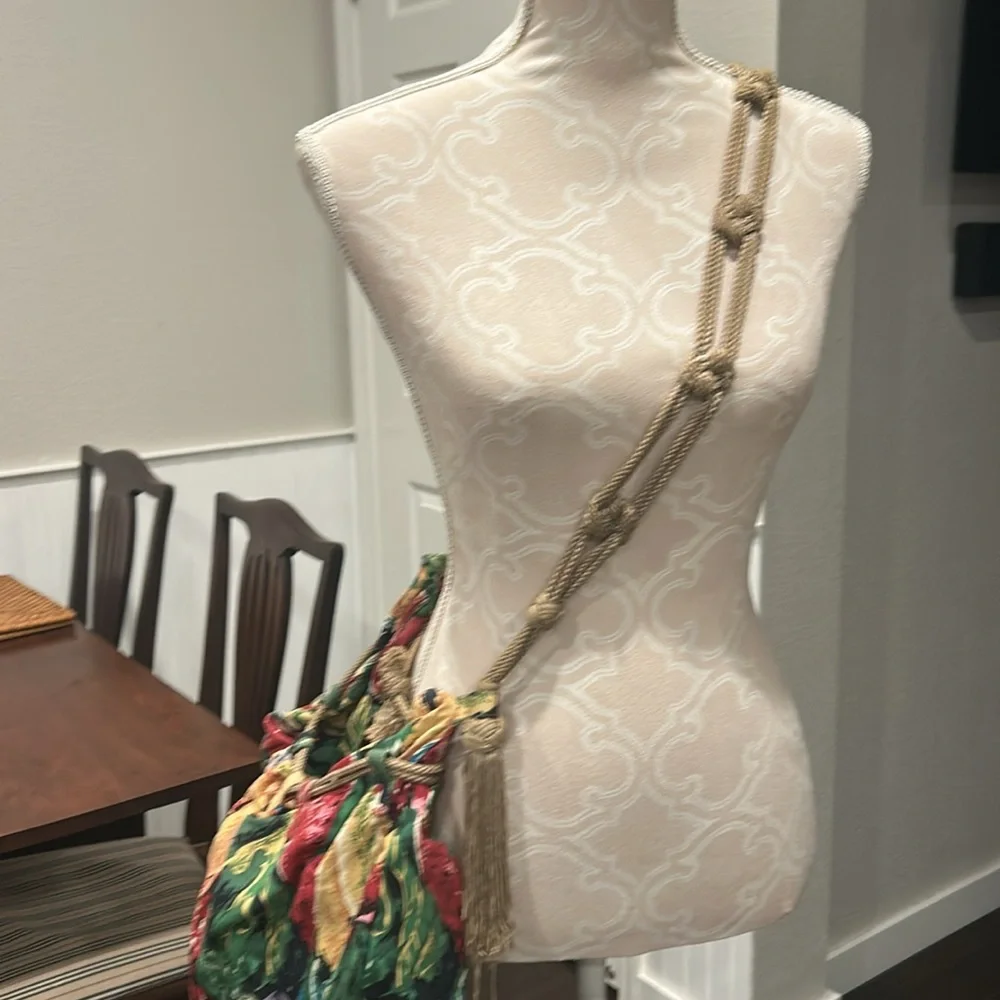 Bottega Venetta Floral Fruit Print Multicolor Canvas Boho Crossbody Purse RARE